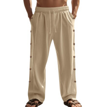 Leisure Trousers Men's Baggy Sporty Training Trousers Button Front Waistband Jogging Bottoms Plain Outdoor Trousers XL Khaki