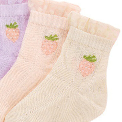 Mädchenatmungsaktive Netzsocken mit Erdbeer-Muster, Baumwolle, 9-12 Jahre 2
