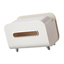 Multifunktionale Desktop-Taschentuchbox mit Smartphone-Halter, Cremeweiß, 21x12,5x15cm