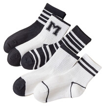 Kinder Socken, 5 Paar, Schwarz-Weiß-Streifen, Kombi-Baumwolle, 12-14 cm, Größe 18-22