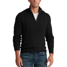 Men's Knitted HalfZip Pullover, Warm Sports Sweater in Black (Size M)
