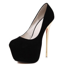 Night Club Sexy Suede Heels 16 cm/6.29 Inches Fashion Striptease Party Platform Pole Dance Dress Sandals 36 EU Black