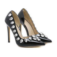 11 cm / 4.33 inches Pointed Toe Sexy  Heels Fetish  Heels Rhinestone Flat Mouth Pole Dance Model Performance Striptease Shoes 37 EU Black