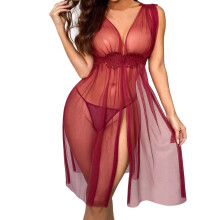 LaceUp Underwear Set Women's Fashion Lace Trim Lingerie Tulle Underwear Dress Thong COS Fun Lingerie Set Women's Underwear WineRed One Size
