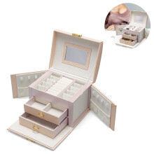 Stylish Adjustable Dividers, Large Jewelry Box, Soft Velvet Lining, Lock Mirror, Necklace Hooks