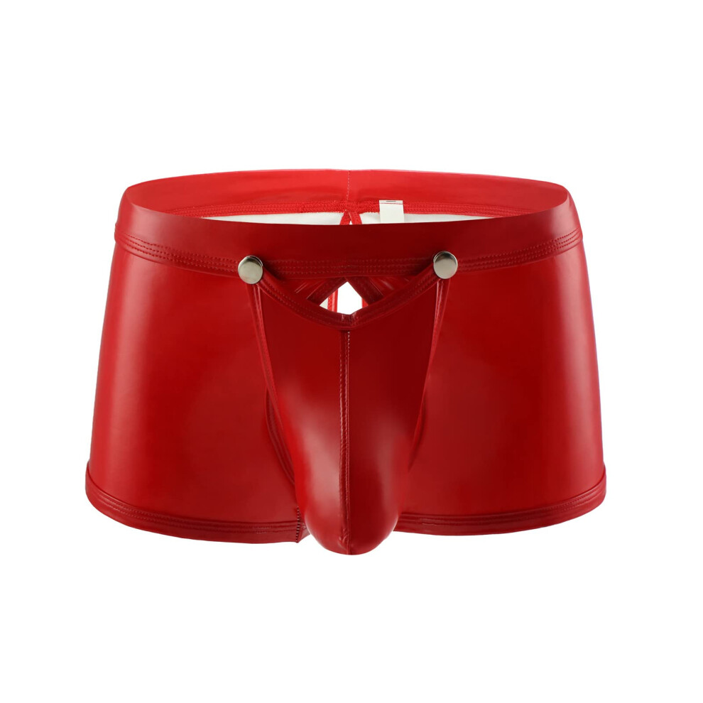 Erotic Boxer Shorts for Men Attractive Retro Latex Shorts Hipster Sexy Leather Underwear Red L