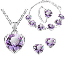 Jewellery Case Large Four Silver Rings Necklace Set Fashion Earrings Heart Bracelet (Purple)
