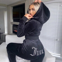 (Black, S) Women Velvet Juicy Tracksuit Couture Tracksuit Two Piece Set Couture Sweatsuits