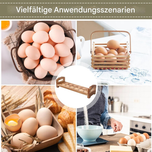 Counter Wooden Egg Holder Rack, Rustic Space-Saving Egg Storage Tray for Kitchen Table and Party Organisation 2