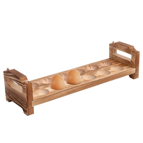 Wooden Egg Holder Stackable Storage Tray with Handle Rustic Farmhouse Kitchen Counter Organizer