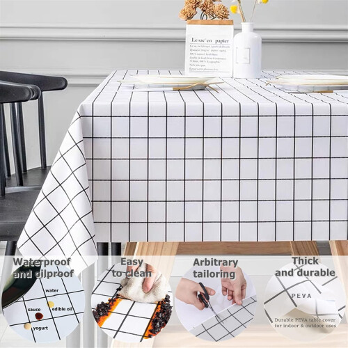 137 * 180cm Wipe Clean PVC Tablecloth Leaves Pattern, Rectangular, OilProof, Washable Table Cover Strawberry 1