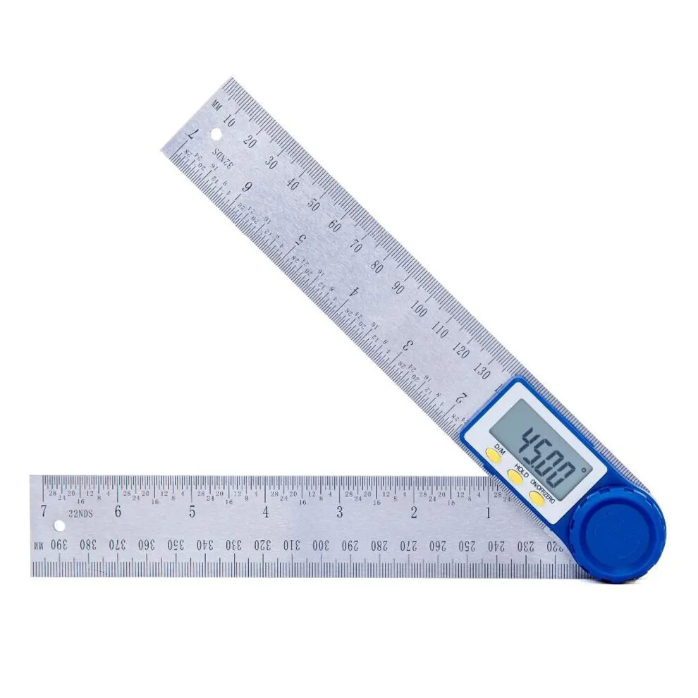 Digital Angle Gauge With Stainless Steel Ruler And Lcd Display, 0-360/0-200Mm Measurement, Silver And Blue For Woodworking 9382693603227