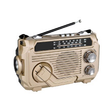 Solar Powered Radio Hand Crank Emergency Radio, Portable Travel, Rechargeable Battery, Always Ready, Vintage Khaki