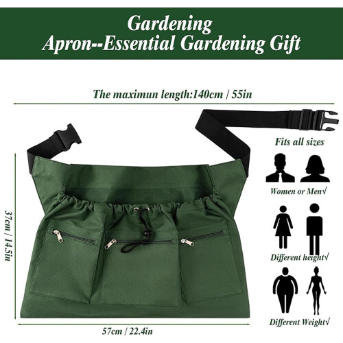 Heavy Duty Gardening Apron with Multiple Drawstring Pockets and Adjustable Straps for Tools and Harvesting 2