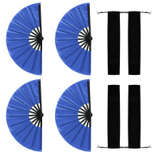 Handheld Folding Fan Large Chinese Hand Fan Fabric-Royal Blue