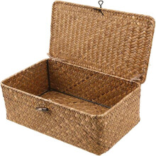 Handcrafted Woven Rattan Seagrass Basket, Natural Country Style XXL Seagrass Basket for Multipurpose Storage Solutions in Living Room Bathroom Kitchen