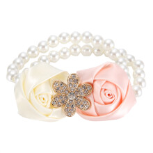 Formal Event Decor, Wedding Bridal Accessory, Pair of Ivory White Pearl Satin Corsages for Vintage Hand Flower, Elegant Wrist Corsage