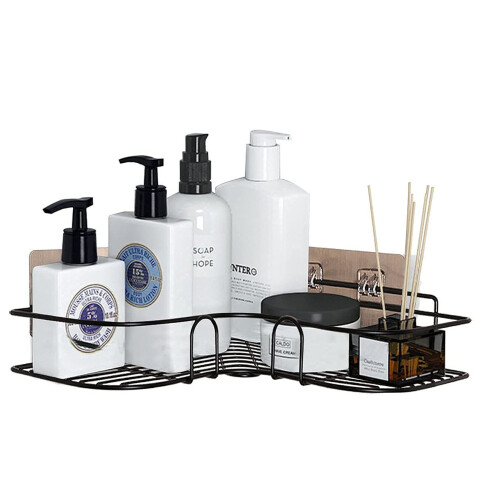 Efficient Wall Organization, Corner Bathroom Organizer with Easy Installation Non-Slip Adhesive, Rust Resistant Metal Construction for Durability, Bla 1