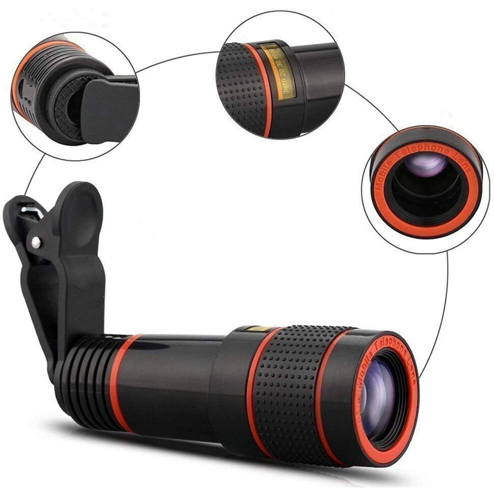 Cell Phone Camera Lens Kit Universal Monocular Telescope Telephoto Zoom Lens Mount For Most Smartphones 14X Black 9347817889093