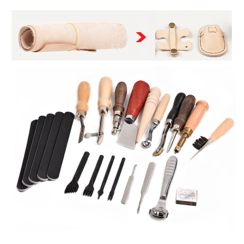 Leather Craft Kit, Practical Crafting Tools for Hand Tool Set & Stitching Sewing, Elaborately Crafted Basic Set for DIY Projects (18pcs/Set) 1