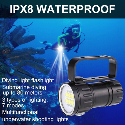 Diving Flashlight Underwater LED Torch 80M Waterproof Dive Light With 7 Modes Spherical Design Underwater Video Light Low Power Led Adaptable 1