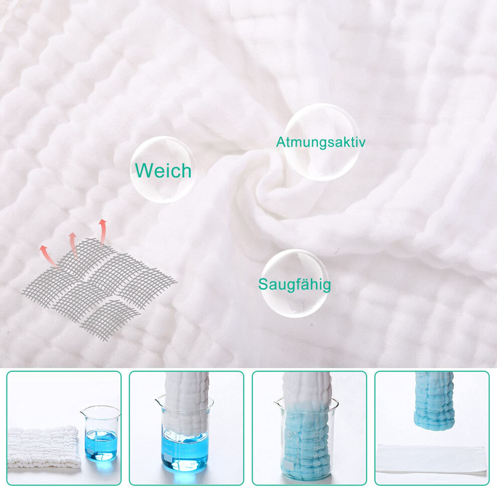 Natural Cotton Washcloths, Ideal for Sensitive Skin, 100% Organic Baby Product, Hypo-allergenic, Ultra Soft, Machine Washable, Absorbent Muslin
