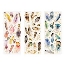 Ensemble d'autocollants Plumes Dorées Bohème Grand Format Kawaii Washi Collection Autocollants Imperméables Finition Mate Finition Finesse pour