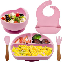 Conjunto de refeição para bebê, babador de silicone impermeável com ajuste ajustável e coletor de alimentos para refeições sem sujeira, inclui
