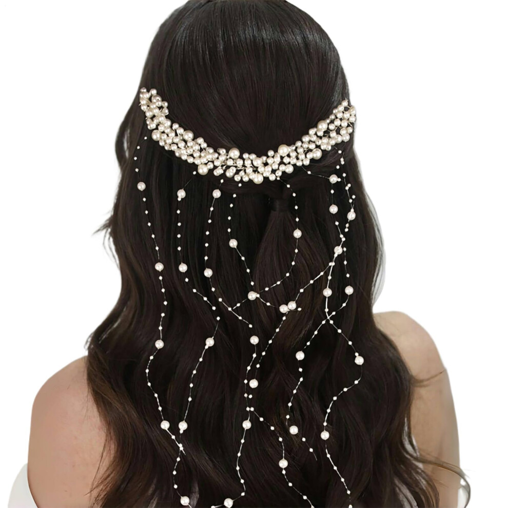 Unisex White Wedding Hair Comb Pearl Tassel Headpiece Headpiece For Travel Photography Banquet Bridesmaid