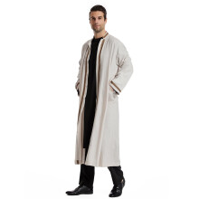 Men's Muslim Print Kaftan Long Sleeve Dashiki with Gold Print Traditional Suit Islamic Royalty Dubai Robe O Neck Long Sleeves Retro Tunics L beige