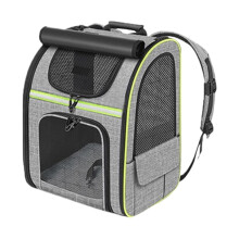 Cat Carrier Backpack Expandable Pet Rucksack Bag Breathable Foldable Gray With Green Edges Outdoor Travel