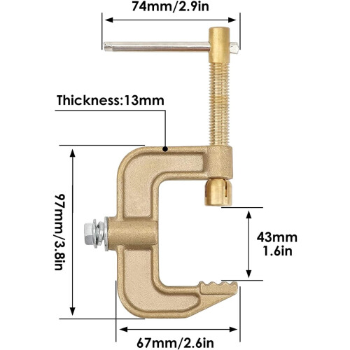 Welding Clamp Solid Brass, Clamp Type G, 500A, Jaw Width 43mm 1