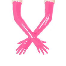(Pink, Xl) Black Red Pink Latex Long Gloves Fetish Clothing Bdsm Kink Dominatrix Mistress