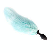 (Blue-Silicone, Long) Glowing Fur Fox Anal Tail Butt Plug Cosplay Bdsm Pet Play Fetish