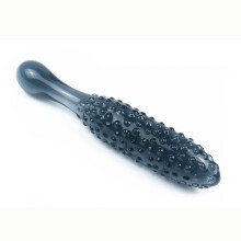 (Black, B (17cm Long)) Black Granules Glass Anal Double Dildo Butt Plug Sex Toy Couples