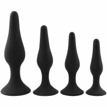 (Black) 4Pcs/Set Anal Trainer Kit Soft Silicone Black Or Purple Butt Plug
