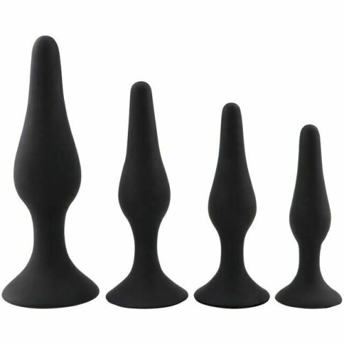 (Black) 4Pcs/Set Anal Trainer Kit Soft Silicone Black Or Purple Butt Plug