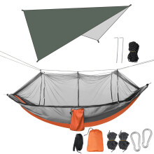 (Orange) Double Person Hammock With Awning And Mosquito Net Outdoor Camping