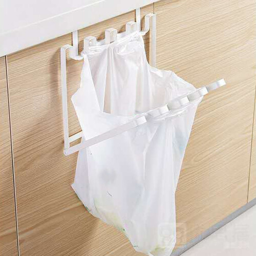 2PCS Iron Foldable Hanging Trash Bag Holder for Kitchen, White 2