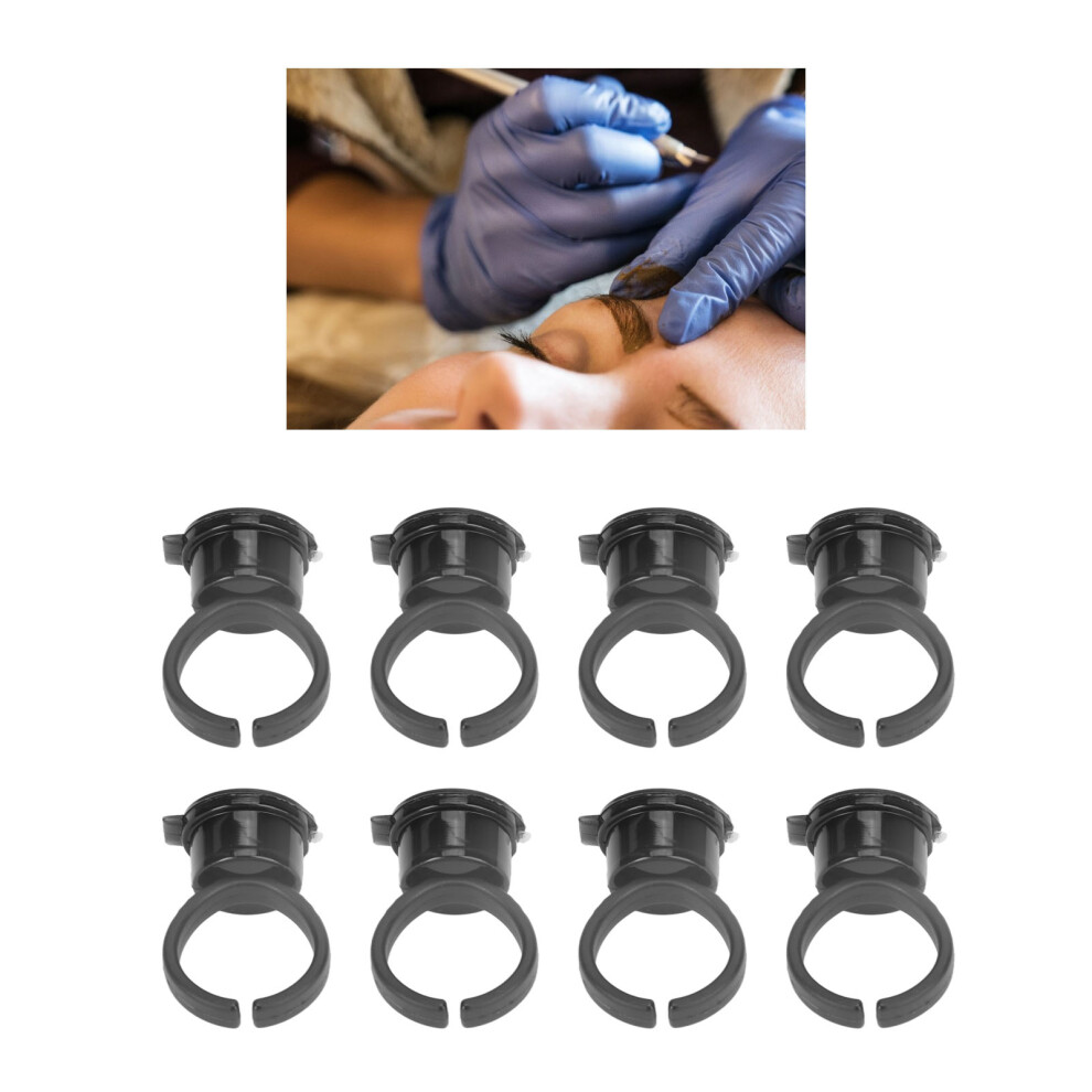 Black 100Pcs Disposable Tattoo Ink Ring Cups With Dustproof Lid, 13Mm Diameter
