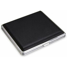 Cigarette Case, King Size Ultra-Thin Design With Protective Stainless Steel Frame And Pu Leather Cover For Travelers (Black)