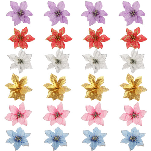 24Pcs Glitter Τεχνητά Χριστουγεννιάτικα Λουλούδια Γάμος Χριστουγεννιάτικο Δ 1