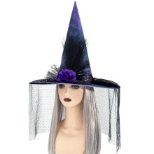 1-teiliger Halloween-Mesh-Hexenhut, Kunstblumenkleid-Accessoires, Feiertags-Hexenhut für Halloween-Partys, Maskenballer.