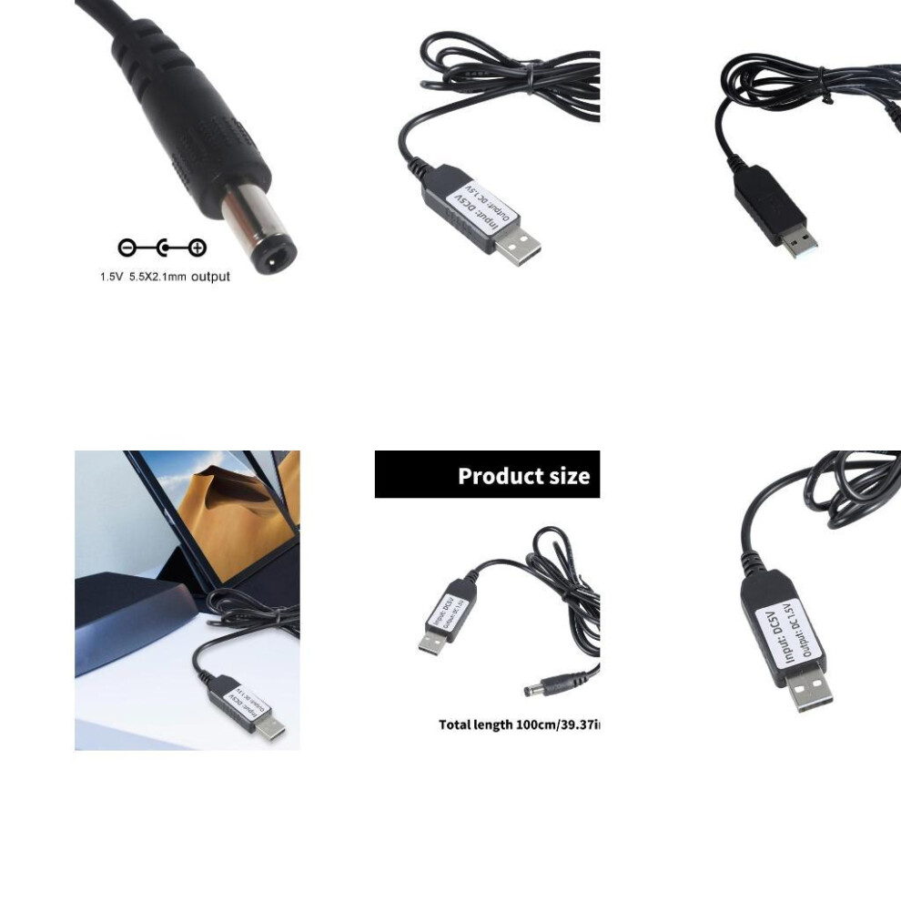 3.28Ft Usb 5V To 5.5X2.1mm 1.5V Power Cord Adapter Cable Converter Line For 1Pc Lr03 Lr6 Lr14 Battery Product Black 6935161510324