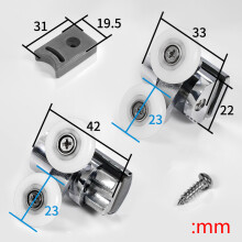 Räder 23 mm oben unten Badezimmer-Türrollen Läufer Oberes Rad Unteres Rad Schnellverschluss Leicht zu schieben Rolle Reinigen