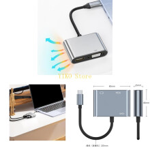 K32C USB-C-zu-VGA-Adapter 4K-Ausgang mit Schnelllade-USB-Hub Aluminiumlegierungs-Konverter Laptop-Zubehör für den Bürogebrauch