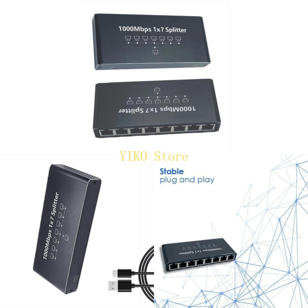 K32c 7 Port Rj45 Gigabit Ethernet Splitter Adapters For Multiple Device Networking Expansion 6935161437560