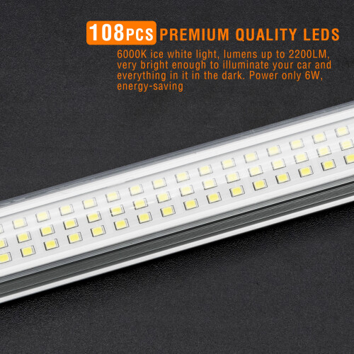 2Pcs 108 LED Εσωτερικό Αυτοκινήτου Λευκή Λωρίδα Φωτιστικό Μπαρ Εσωτερικό Φω 2