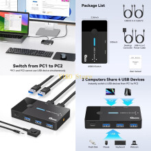 K32C USB3.0 KVM Switcher Hotkey-Switcher für PC-Tastaturen Maus Drucker Scanner 2 Teilen