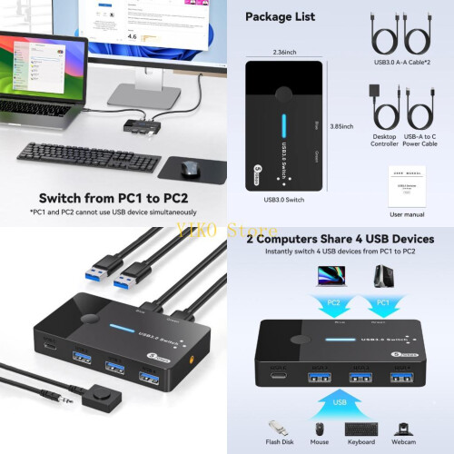K32C USB3.0 KVM Switcher Hotkey Switcher For PC Keyboards Mouse Printer Scanner 2 Share